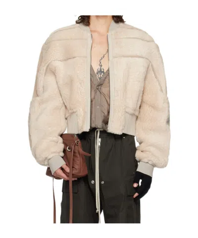 Rick Owens Off-white Porterville Girdered Reversible Shearling Bomber Jacket In 808 Pearl/pearl
