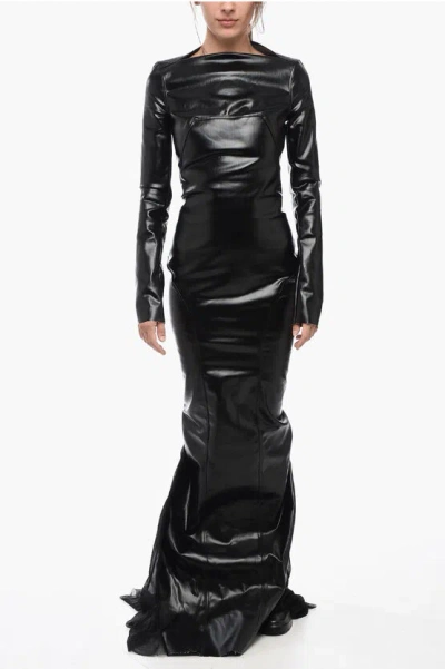 Rick Owens Ruched Coated Cotton Gown In Black