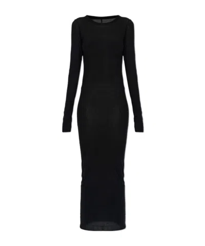 Rick Owens Long-sleeved Crewneck Midi Dress In Black