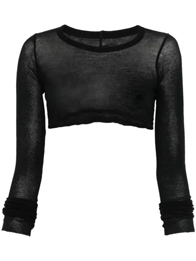 Rick Owens Long-sleeved Cropped T-shirt In Black