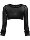 Rick Owens Long Sleeved Cropped Crewneck Top In Black
