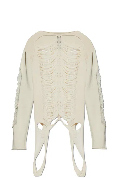 Rick Owens Long Sleeved Distressed Knitted Top In White