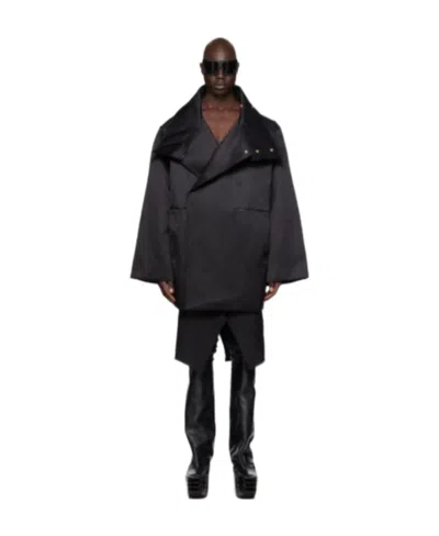 Rick Owens Long-sleeved Down Jacket With Standing Collar In Black