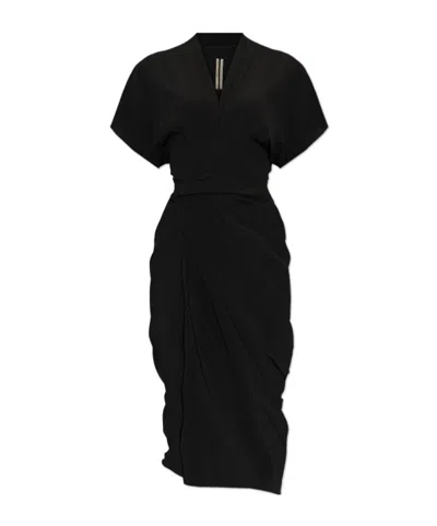 Rick Owens Wrap Midi Dress In Black