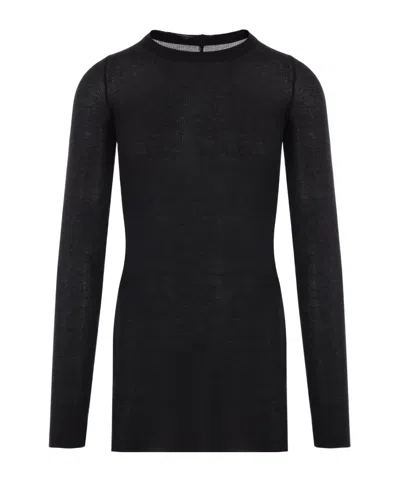 Rick Owens Long Sleeved Hip-length Ribbed T-shirt In Black