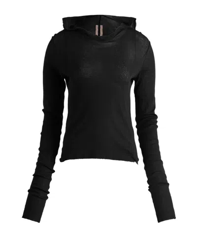Rick Owens Long-sleeved Hooded Top In Black