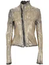 Rick Owens 'gary' Metallic Jacket With Asymmetric Zip Closure And Distressed Effect In Leather And Cotton Blend In Nude