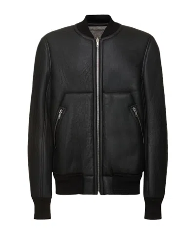 Rick Owens Classic Flight Shearling Bomber Jacket In Black