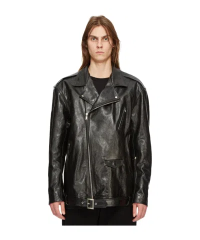 Rick Owens Long-sleeved Leather Jacket In Black