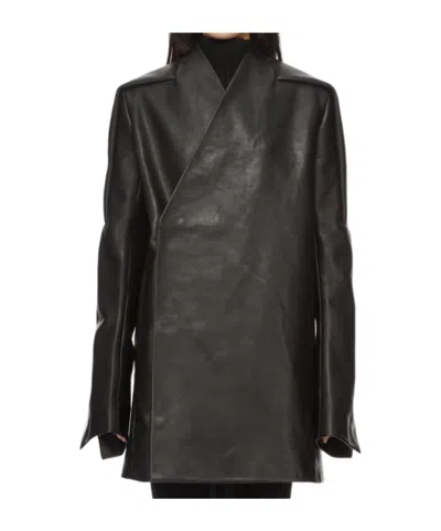 Rick Owens Long-sleeved Leather Jacket In Black