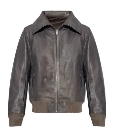 Rick Owens Blixa Dracollar Ribbed-cuff Leather Jacket In Brown