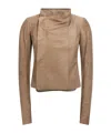 Rick Owens Low Neck Biker Casual Jackets And Parka Pink In Brown