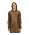 Rick Owens Long-sleeved Leather Jacket In Brown