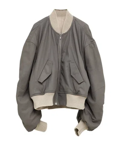 Rick Owens Long-sleeved Leather Jacket In Gray