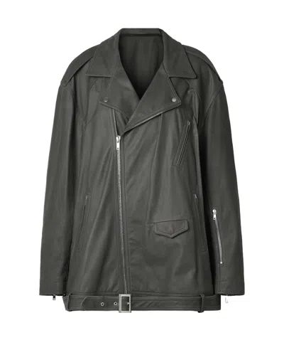 Rick Owens Long-sleeved Leather Jacket In Green