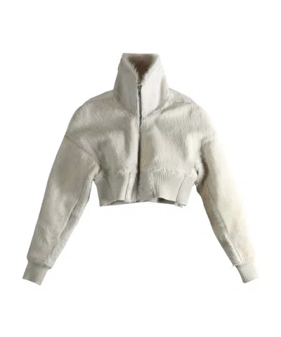 Rick Owens Long-sleeved Leather Jacket In White