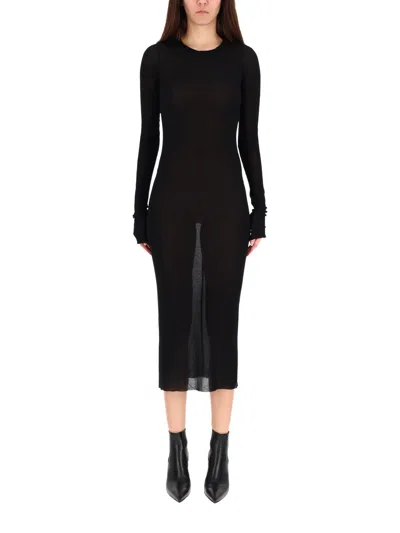 Rick Owens Long-sleeved Midi Dress In Black