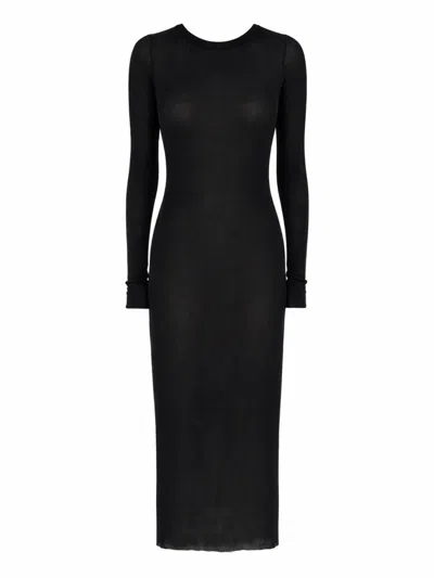 Rick Owens Long Sleeved Midi Dress In Black
