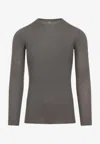 Rick Owens Ribbed Fitted Long-sleeved Top With Classic Crew Neckline In Gray