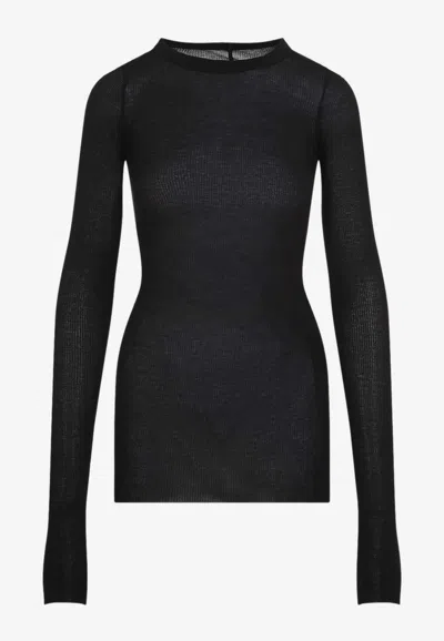 Rick Owens Long-sleeved Rib Top In Black