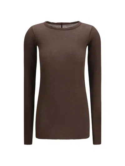 Rick Owens Long Sleeved Knitted T-shirt In Brown