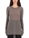 Rick Owens Grey Solid Round Neck T-shirt In Gray