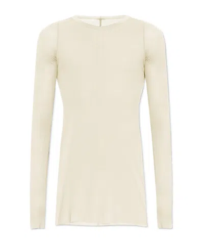 Rick Owens Ribbed Jersey T-shirt In Beige