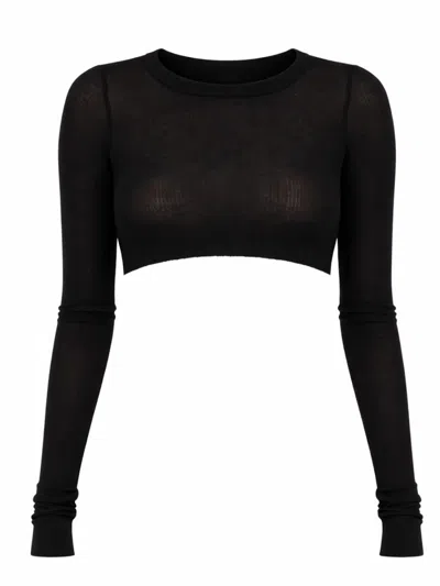 Rick Owens Black Temple Ls Crop T-shirt