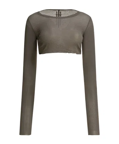 Rick Owens Long-sleeved Crop Top In Gray