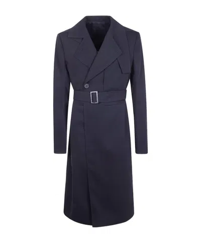 Rick Owens Long-sleeved Trench Coat In Blue