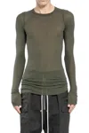 Rick Owens Fitted Long Sleeve Ribbed Sheer T-shirt In Green