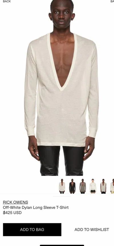Pre-owned Rick Owens Long Sleeves T Shirt. M. $430 In Natural