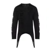 Rick Owens Black Virgin Wool Long-sleeve Top With Asymmetric Hem In Black