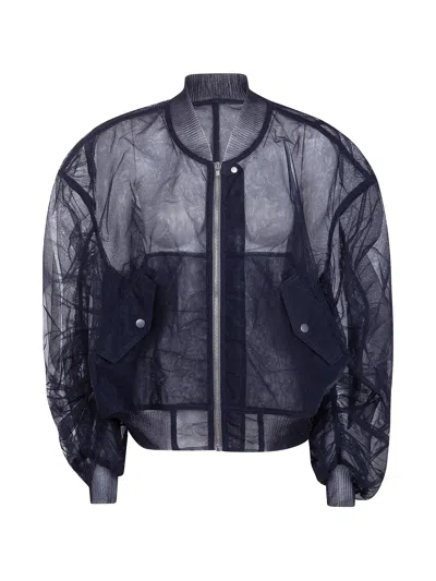 Rick Owens Long Tulle And Chiffon Jacket With Gathered Sleeves In Black