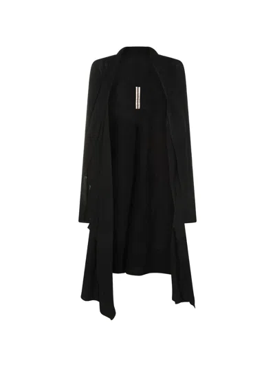 Rick Owens Long Wool Scarf With Ribbed Trim In Black