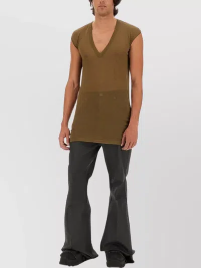 Rick Owens Longline V-neck Sleeveless T-shirt In Brown