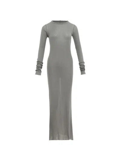 Rick Owens Long-sleeve Ribbed Maxi Dress In Black