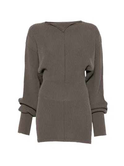Rick Owens Wool V Neck Sweater Long Sleeves In Gray