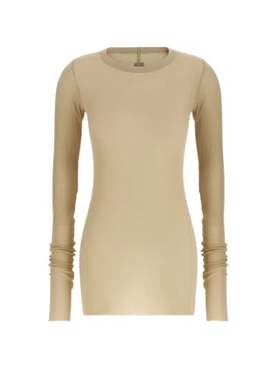 Rick Owens Long Sleeve Rib Crew Neck Stretch Top In Neutral
