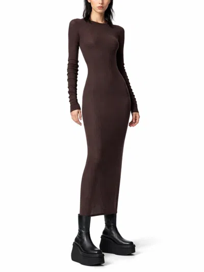 Rick Owens Long-sleeved Crewneck Dress In Brown