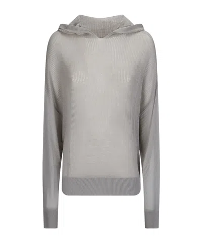 Rick Owens Long-sleeved Hooded Knit Sweater In Gray