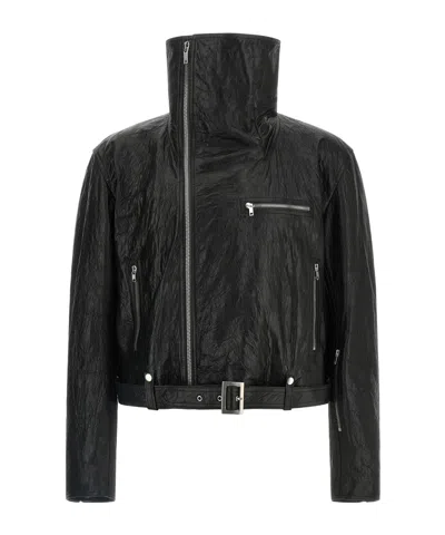 Rick Owens Long-sleeved Leather Jacket In Black