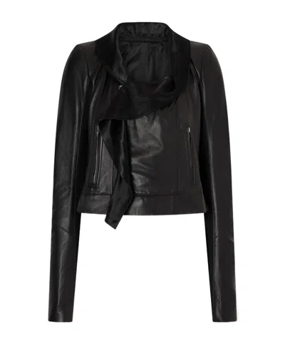 Rick Owens Long-sleeved Leather Jacket In Black