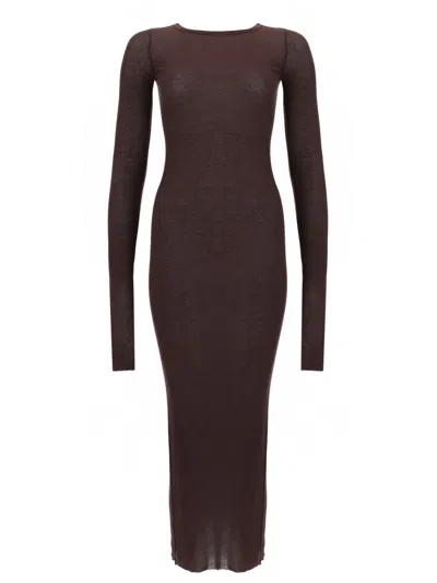 Rick Owens Brown Sleek Long Sleeves Midi Dress