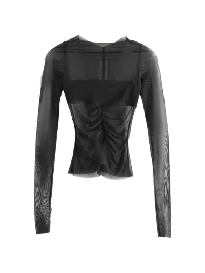 Rick Owens Long-sleeved Ruched Top In Black