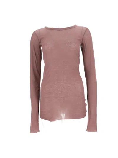 Rick Owens Long-sleeved Sheer Texture Cotton Top In Pink