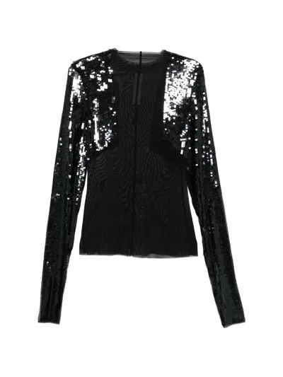 Rick Owens Long-sleeved Top With Sequin-embellished Sleeves In Black