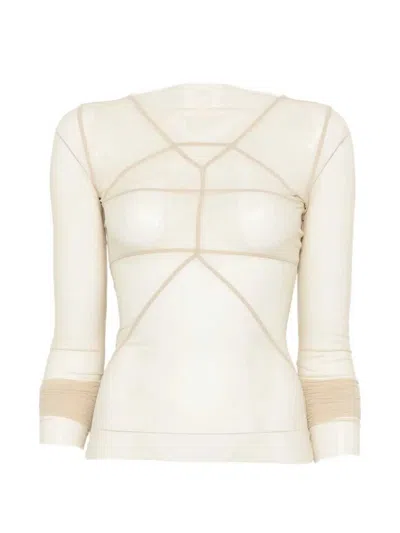 Rick Owens Long-sleeved Top With Sheer Panels At The Temples In White