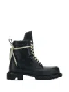 Rick Owens Low Army Black Ankle Boots With Decorative Oversize Laces And Lug Sole In Leather Man In Black