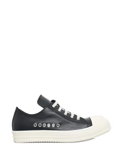 Rick Owens Low Top Sneakers Round Toe Contrast Sole In Black
